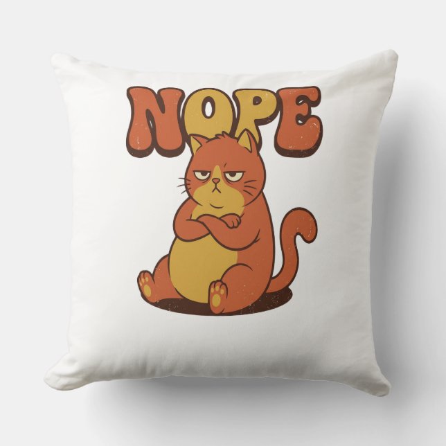 NOPE Grumpy Cat Throw Pillow (Front)