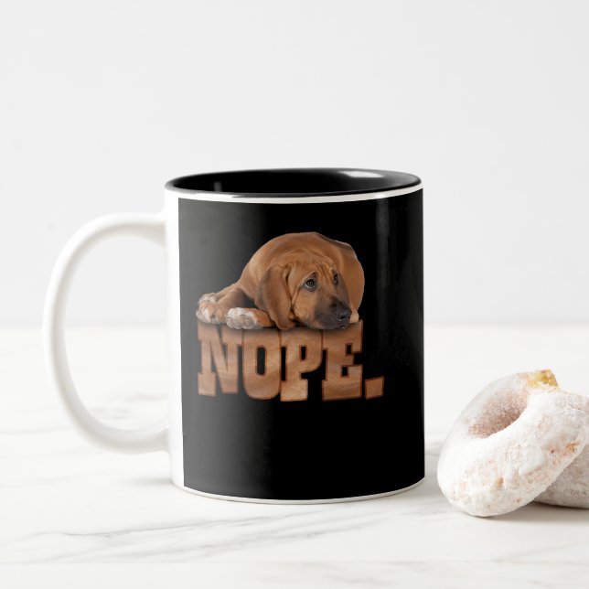 Nope Lazy Rhodesian Ridgeback Dog Lover Two-Tone Coffee Mug (With Donut)