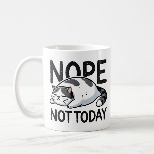 Nope Not Today Funny Cool Cute Black And White Cat Coffee Mug (Left)