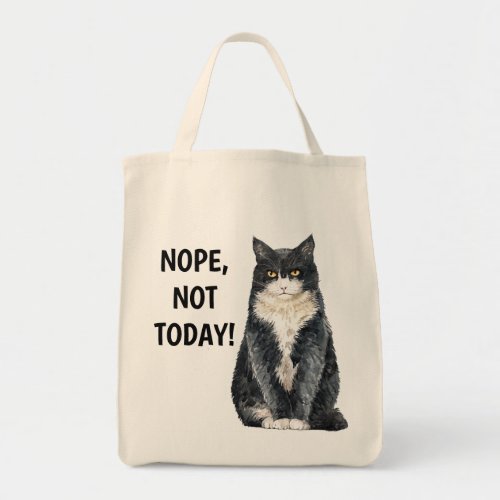 Nope Not Today Funny Grouchy Black White Cat Tote Bag