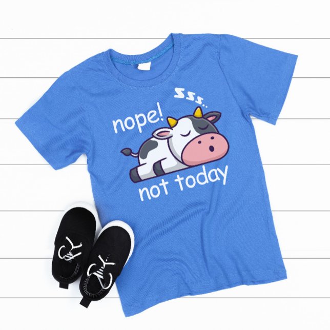 Nope Not Today Sleeping Cow Illustration Gray Text T-Shirt (nope not today boy kids t-shirt)