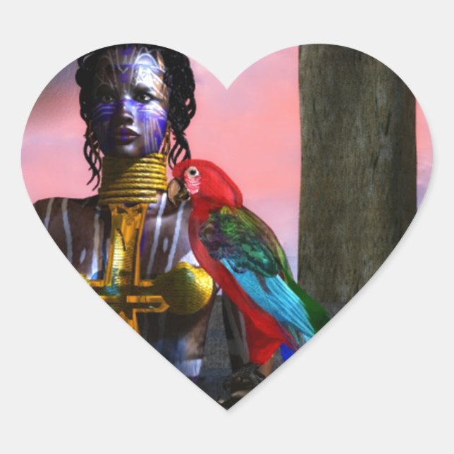 NORA CYBER WARRIOR AND MACAW SCIENCE FICTION HEART STICKER (Front)