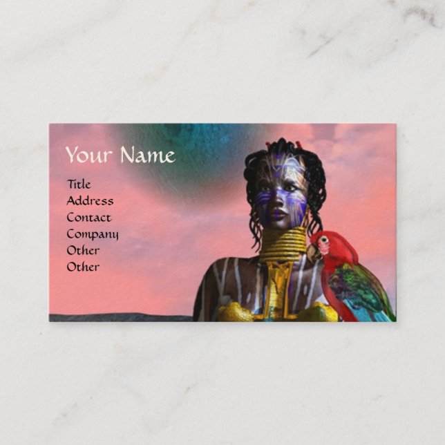 NORA CYBER WARRIOR AND PARROT Science Fiction Business Card (Front)
