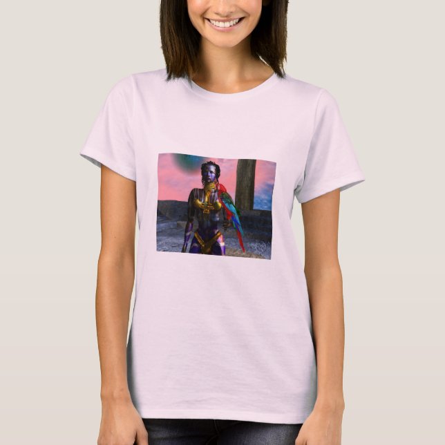 NORA CYBER WARRIOR HOLDING MACAW Science Fiction T-Shirt (Front)