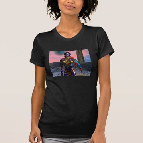 NORA CYBER WARRIOR HOLDING MACAW Science Fiction T_Shirt