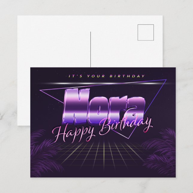 Nora last name first name purple postcard birthday (Front/Back)