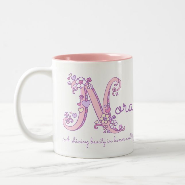 Nora name meaning heart flower N monogram mug (Left)