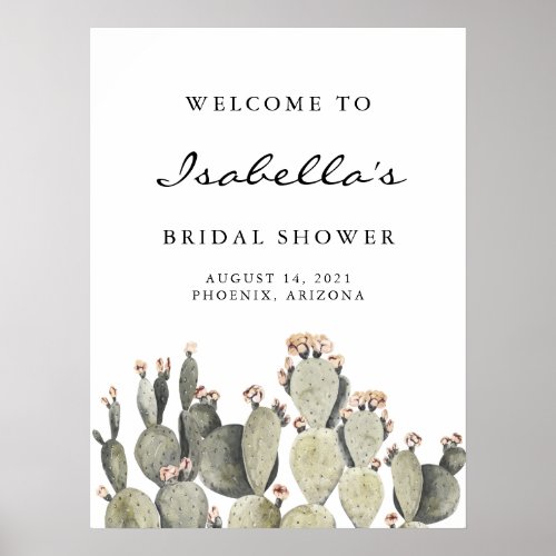 Norah _ Bohemian Prickly Pear Cactus Bridal Shower Poster