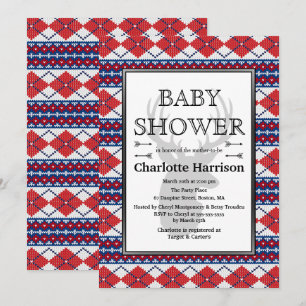 Nordic Argyle Sweater Pattern Winter Baby Shower Invitation