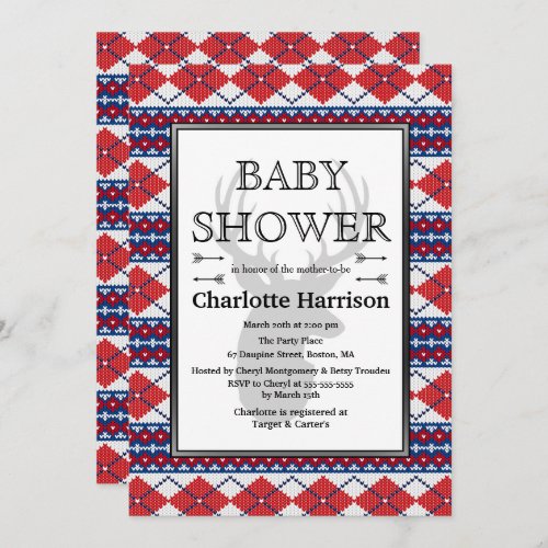 Nordic Argyle Sweater Pattern Winter Baby Shower Invitation