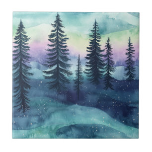 Nordic Aurora Forest Pattern Ceramic Tile
