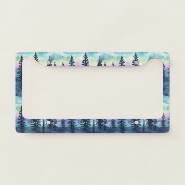 Nordic Aurora Forest Pattern License Plate Frame (Front)
