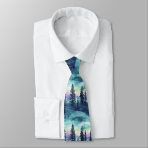 Nordic Aurora Forest Pattern Neck Tie