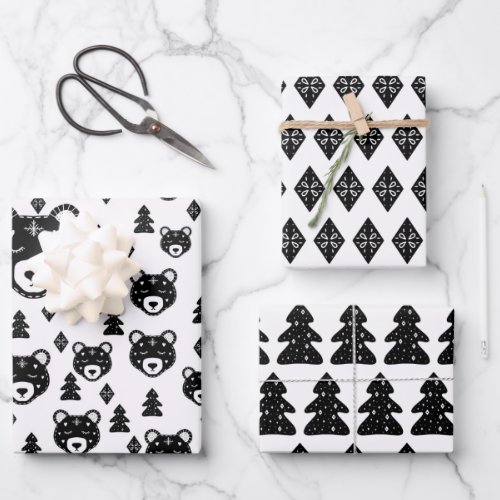 Nordic Bear Christmas Wrapping Paper Set of 3