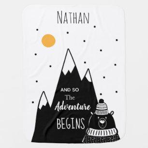 Nordic Bear Mountain Adventure Begins Personalised Baby Blanket