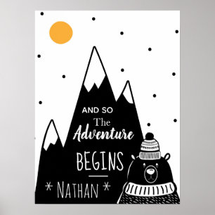 Nordic Bear Mountain Adventure Begins Personalised Poster