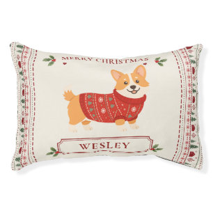 Nordic Beige and Red Corgi Holiday Pet Bed