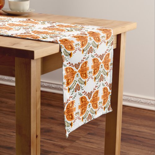 Nordic Bird Pattern in Maroon and Red Medium Table Runner