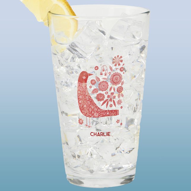 Nordic Bird Personalized Glass (Scandinavian bird personalized name glass tumbler)