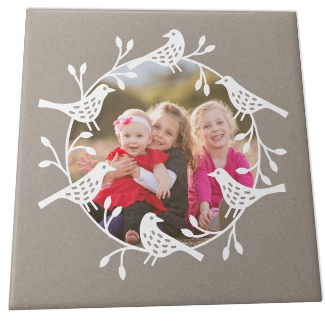 Nordic Bird Photo  Ceramic Tile (Scandinavian bird wreath photo ceramic tile)