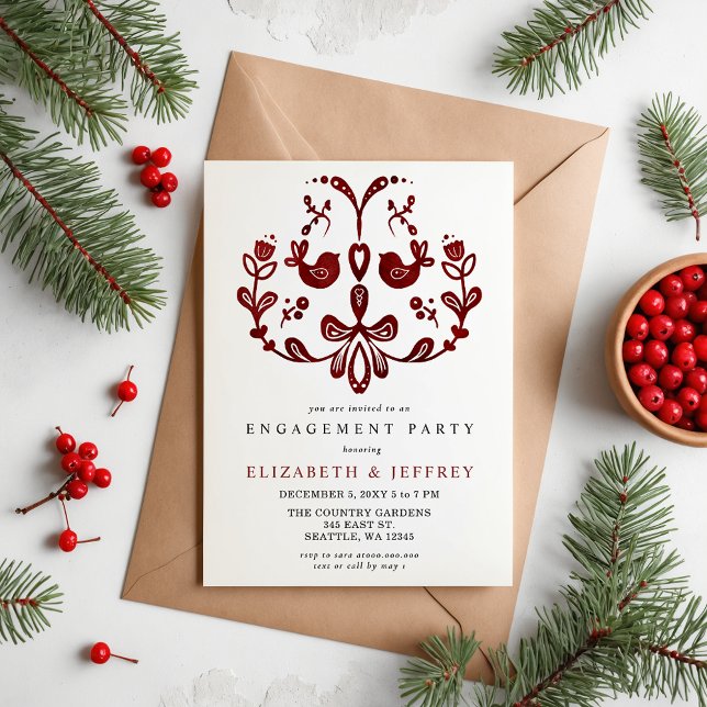 Nordic Birds Christmas Engagement Party Invitation (Nordic Birds Christmas Engagement Party Invitation)