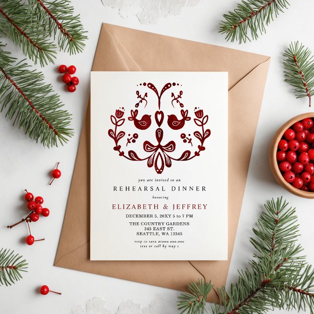 Nordic Birds Christmas Rehearsal Dinner Invitation (Nordic Birds Christmas Rehearsal Dinner Invitation)
