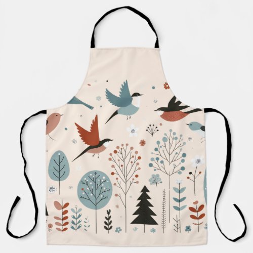 Nordic birds soaring above the trees in the sky  apron
