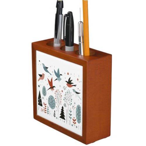 Nordic birds soaring above the trees in the sky desk organizer