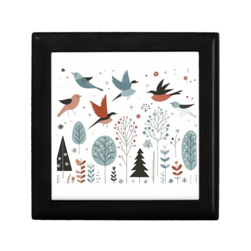 Nordic birds soaring above the trees in the sky gift box