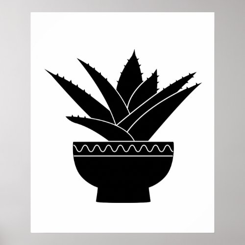 Nordic Black White Minimalist Agave Cactus Plant Poster