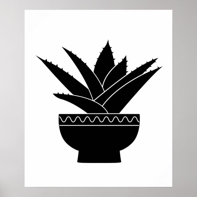 Nordic Black White Minimalist Agave Cactus Plant Poster (Front)