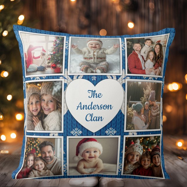 Nordic Blue And White Family Photo Collage Throw Pillow (Nordic Blue And White Family Photo Collage Throw Pillow)