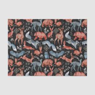 Nordic Blue Brown Animals Leaves Watercolor Tissue Paper