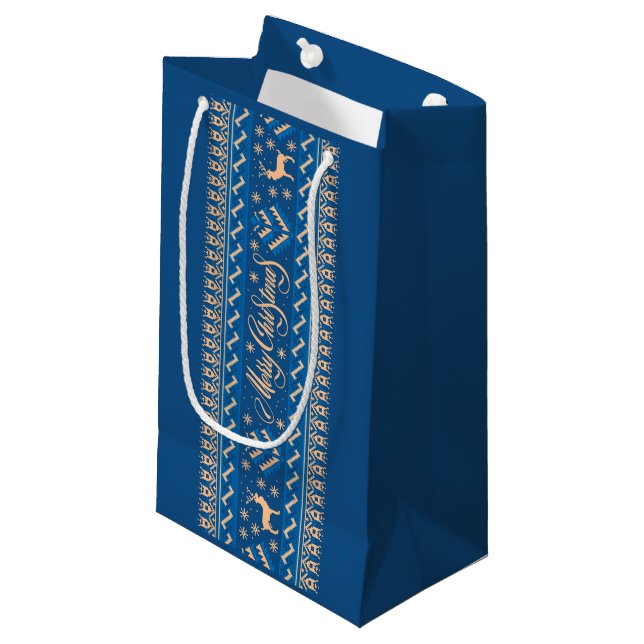 Nordic Blue Reindeer Sweater Christmas Gift Bag (Front Angled)