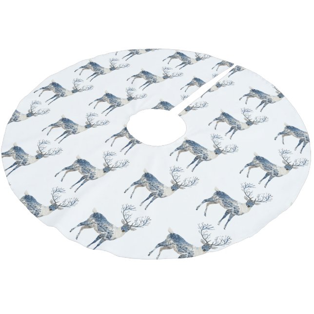 Nordic Blue White Deer Christmas Brushed Polyester Tree Skirt (Angled)
