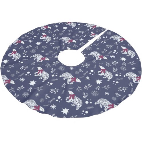 Nordic Blue With White Polar Bears Pattern Brushed Polyester Tree Skirt