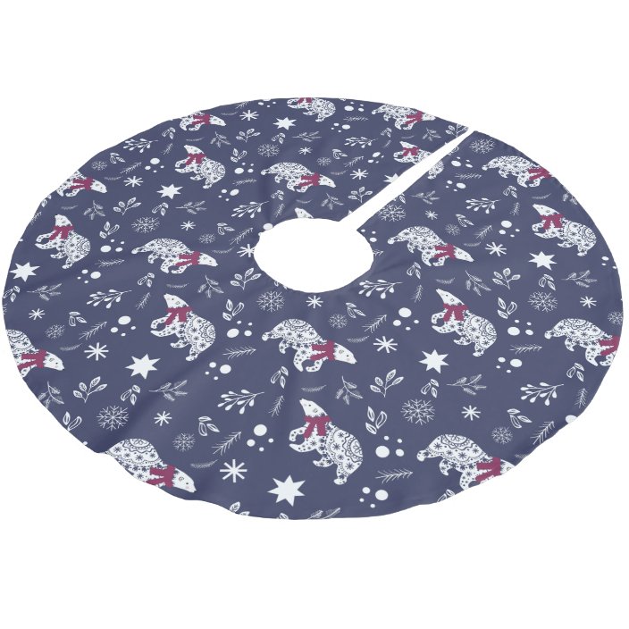 Nordic Blue With White Polar Bears Pattern Brushed Polyester Tree Skirt Zazzle Com