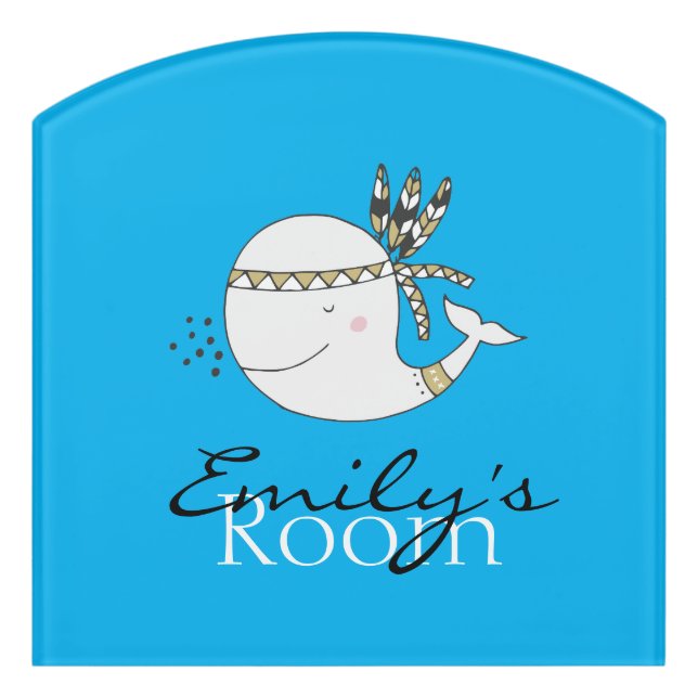 Nordic Boho Whale Personalized Door Sign (Contour Front)