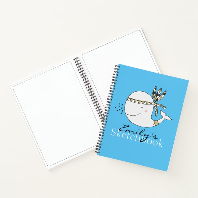 Nordic Boho Whale Personalized Sketch Notebook (Inside)