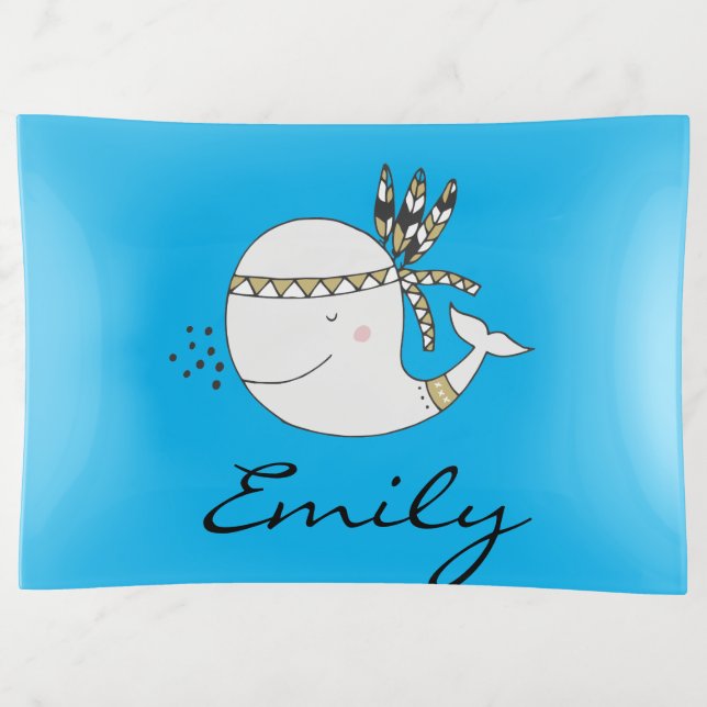 Nordic Boho Whale Personalized Trinket Tray (Front)