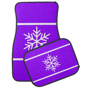 Nordic Bright Purple White Stripes Bold Snowflake Car Floor Mat
