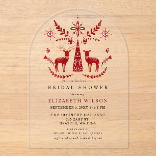 Nordic Buck and Doe Christmas Bridal Shower Acrylic Invitations