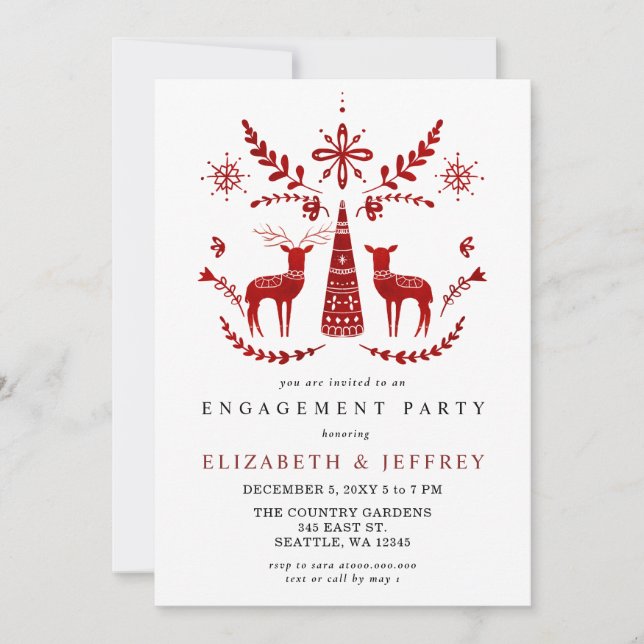 Nordic Buck and Doe Christmas Engagement Party Invitation (Front)