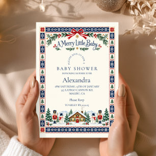 Nordic Cabin Merry Little Baby Shower Invitation