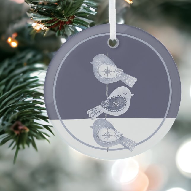 Nordic Christmas Blue Birds Glass Ornament (Nordic Christmas Blue Birds Glass Ornament from Ricaso)