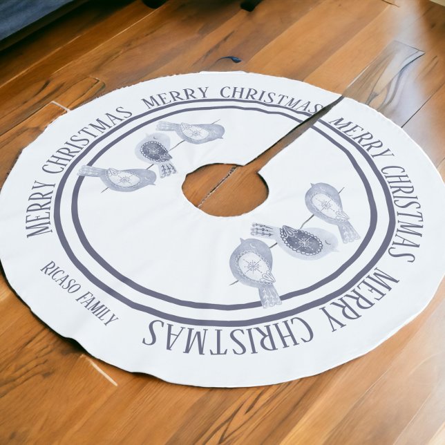 Nordic Christmas Blue Birds Personalized Brushed Polyester Tree Skirt (Nordic Christmas Blue Birds Personalized Brushed Polyester Tree Skirt from Ricaso. Add family name)