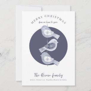 Nordic Christmas Blue Birds Photo Holiday Card