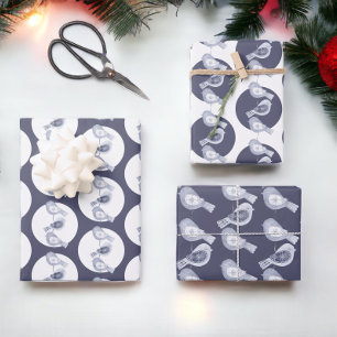 Nordic Christmas Blue Birds Wrapping Paper Sheets