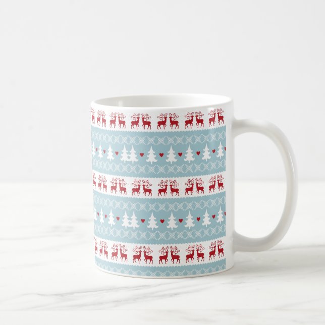 Nordic Christmas Blue Red White Holiday Coffee Mug (Right)