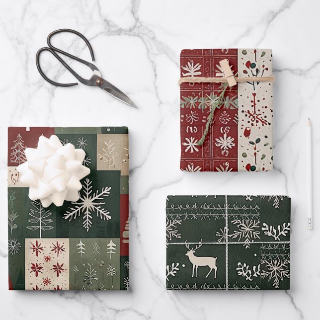 Nordic Christmas  Collage Wrapping Paper Sheets (Front)